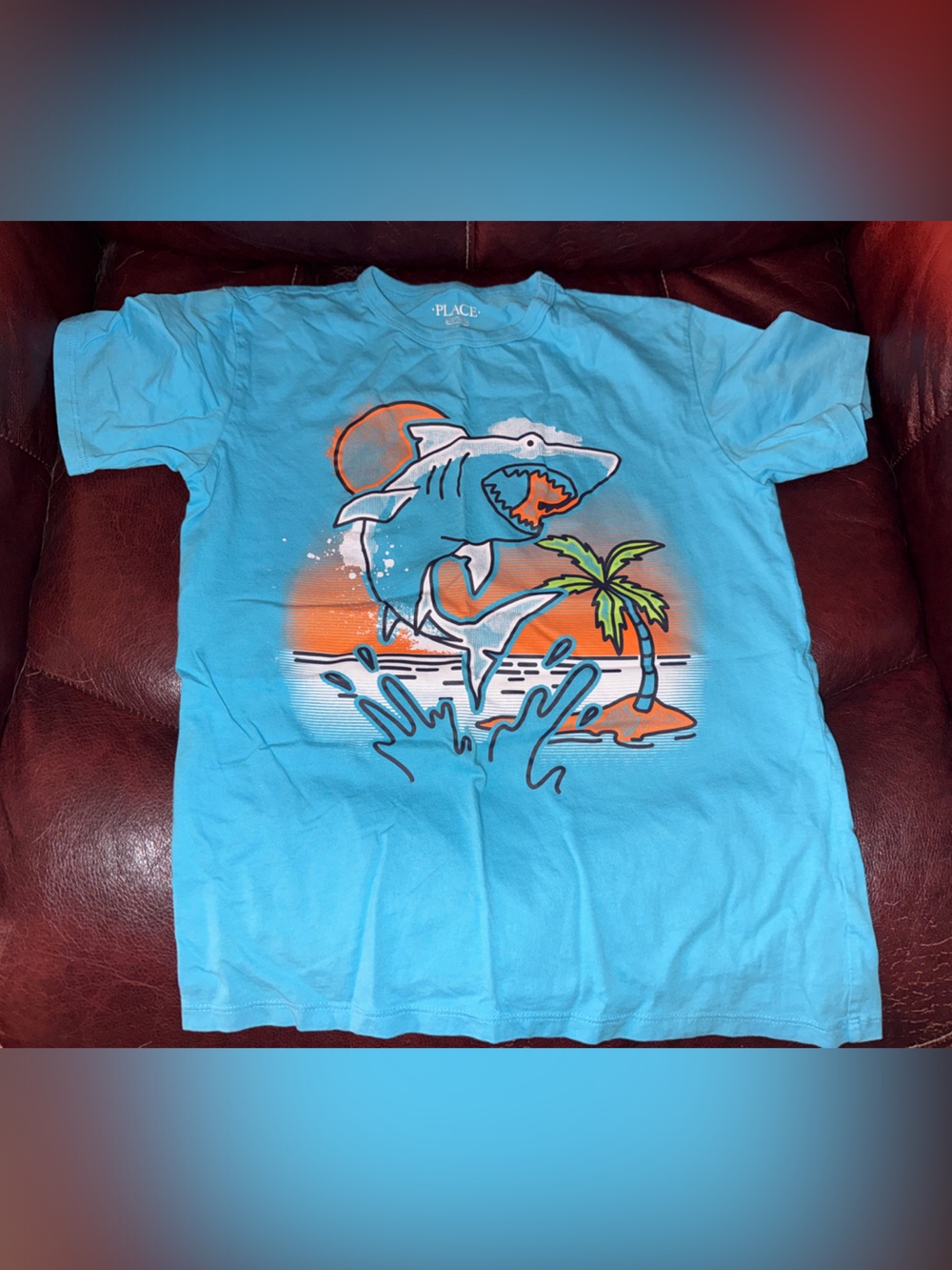 Kids Turquoise Shark Graphic Tee with Tropical Accents